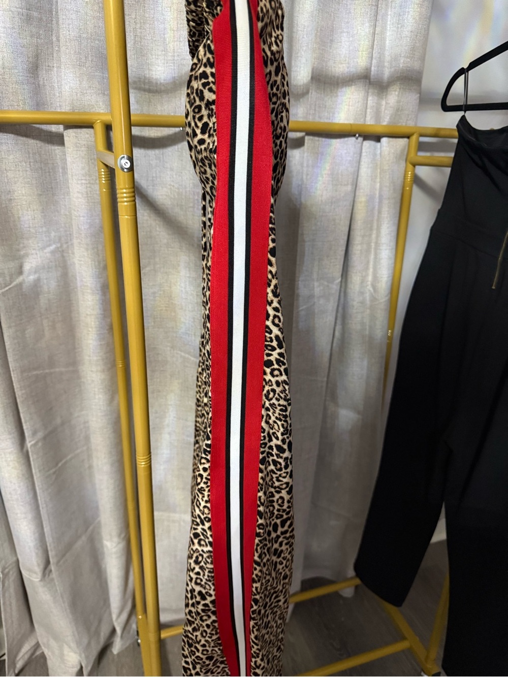 Leopard Print Wide-Leg Pants with Red Side Stripe - Picture 3 of 5